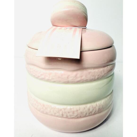 Luna and Sage Macaron Pastel Pink Hand Painted Canister Cookie Jar 7" Ceramic - Picture 1 of 2